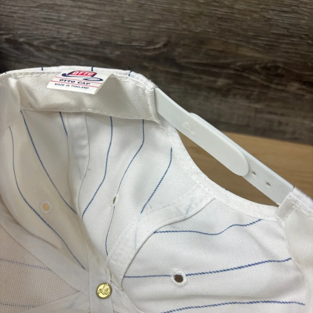 Vintage Mastec Hat Cap Snap Back White Blue Pin‎ Stripe Adjustable